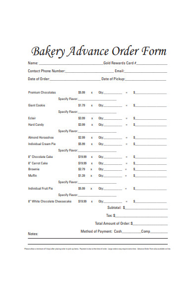 Free 31 Bakery Order Forms In Pdf Ms Word Xls 9318