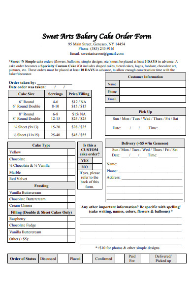 bakery cake order form in pdf
