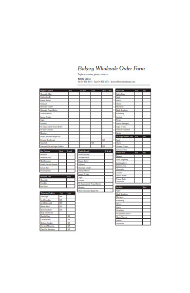 bakery wholesale order form