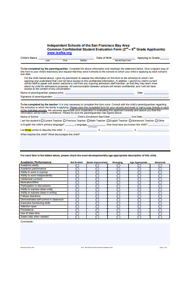 basic confidential student evaluation form