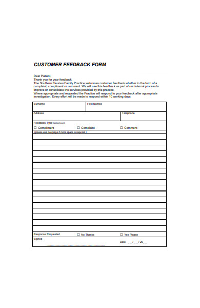 basic customer feed back form