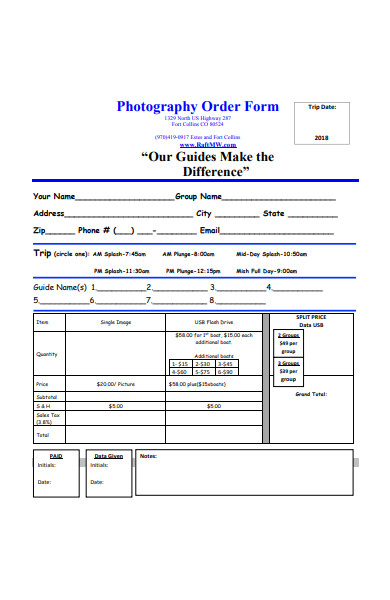 basic photography order form