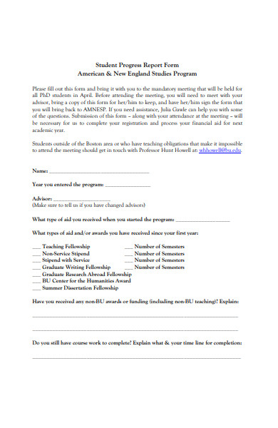 basic student progress report form
