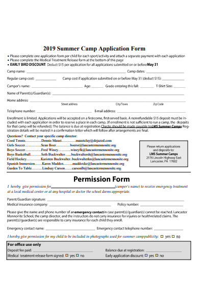 basic summer camp application form