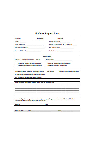 basic tutor request form template