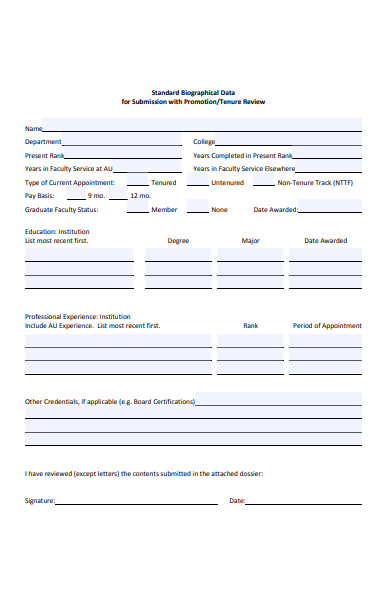 biographical data promotion form