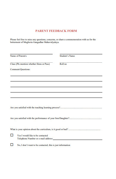 blank parent feedback form in pdf