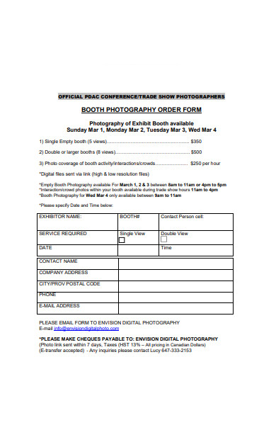 booth photograph order form format