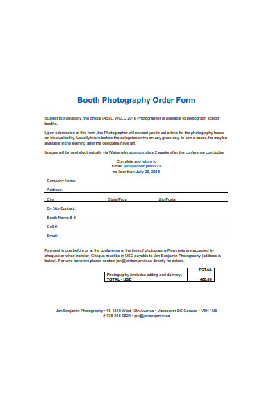 booth photography order form sample