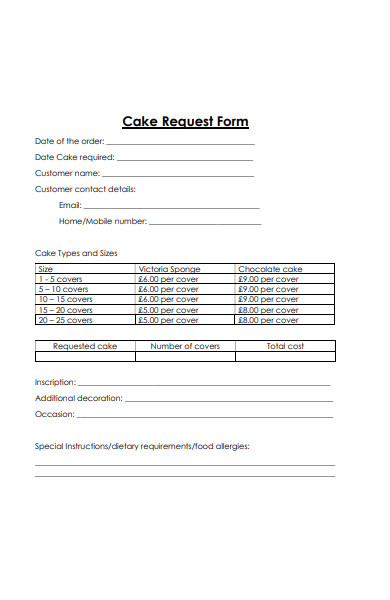 cake order request form