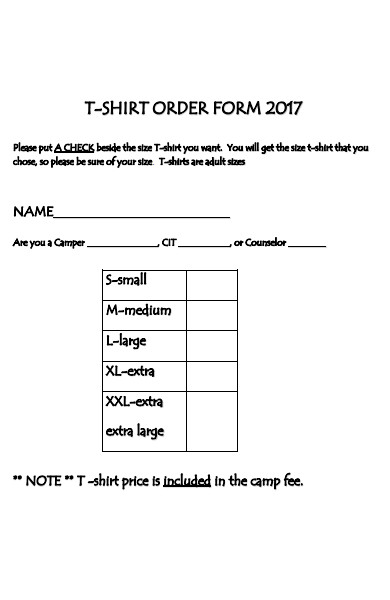 camp t shirt order form