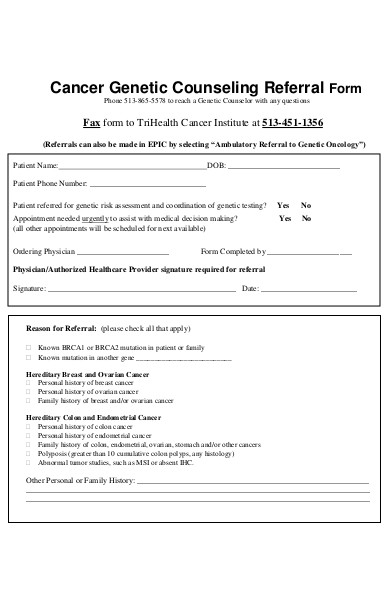 cancer genetic counselling referral form