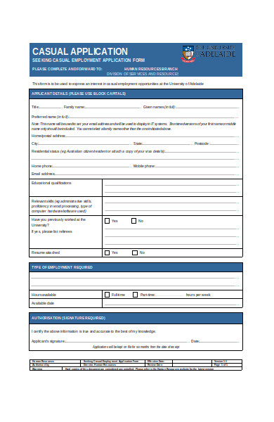 casual employment application form