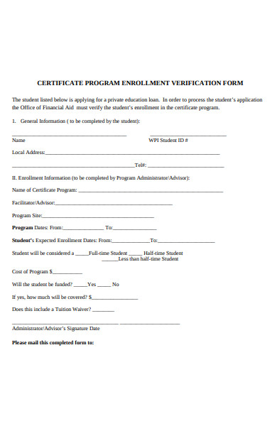 certificate program enrollment verification form