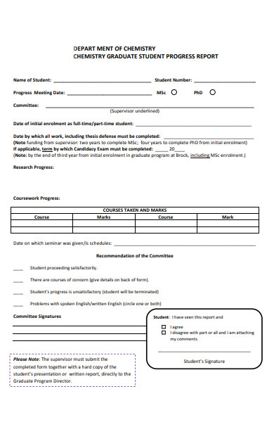 chemistry graduate student progress report form