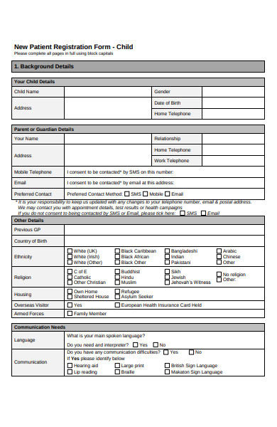 child patient registration form