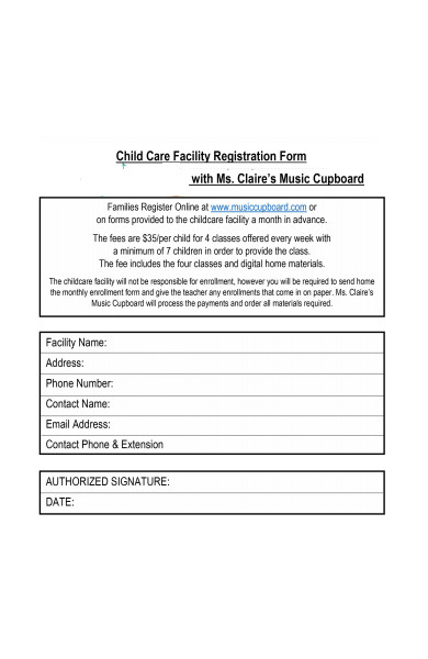 childcare facility registration form