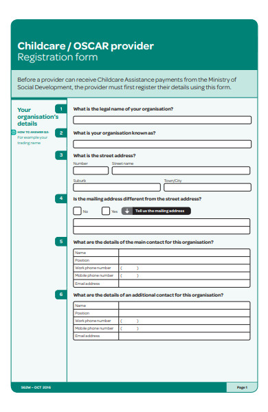 childcare provider registration form