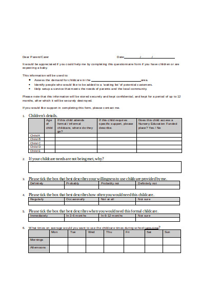 childcare registration form example