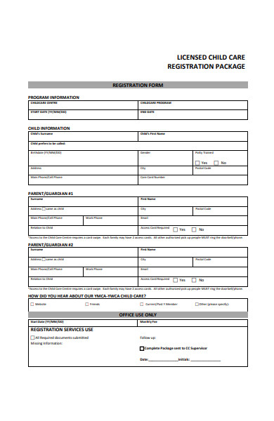 childcare registration package form