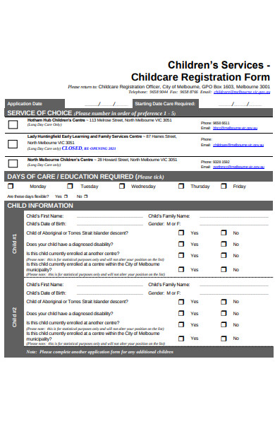 childrens services childcare registration form