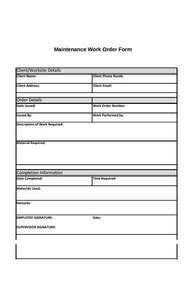 FREE 50+ Work Order Forms in PDF | MS Word (.doc)