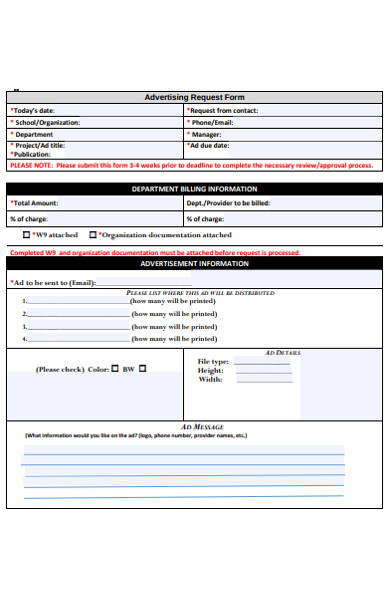 clinic advertising request form