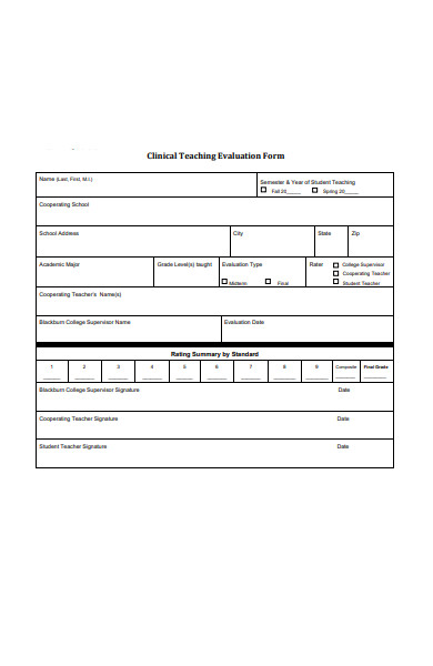 clinical teaching evaluation form