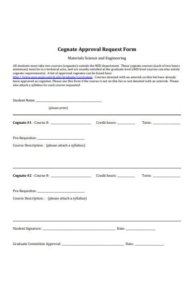 cognate approval request form