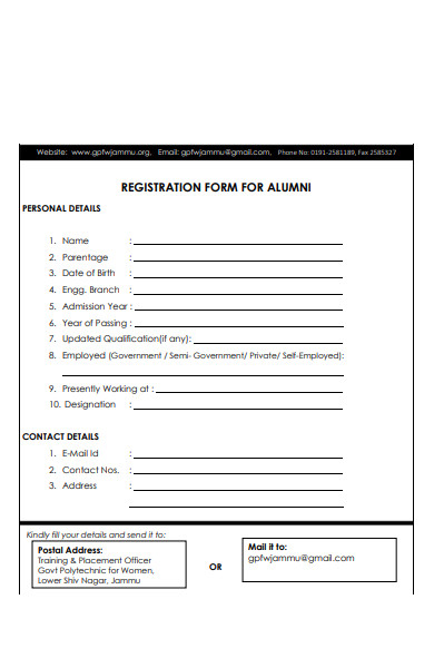 college alumni registration form