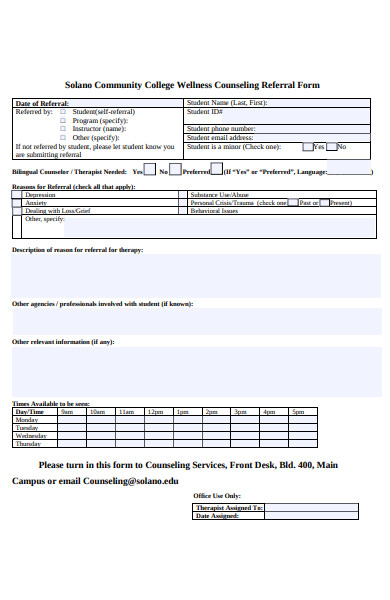 college wellness counseling referral form