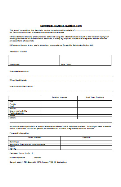 commercial insurance quotation form