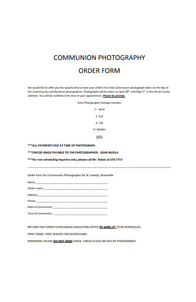 communion photograph order form