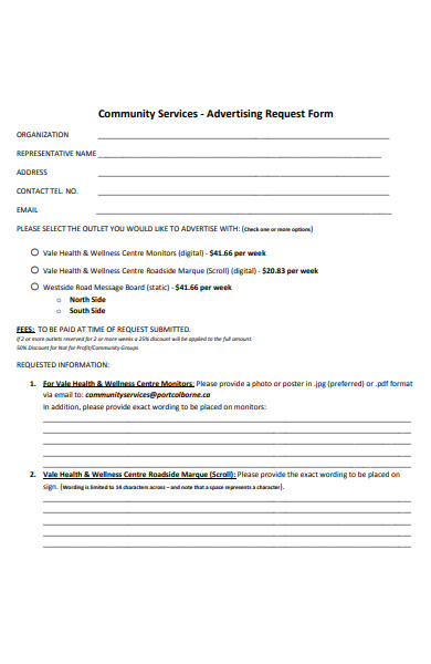 community services advertising request form