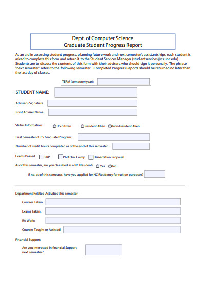 compute science student progress report form
