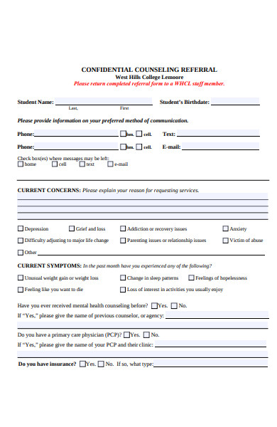 confidential counseling referral form