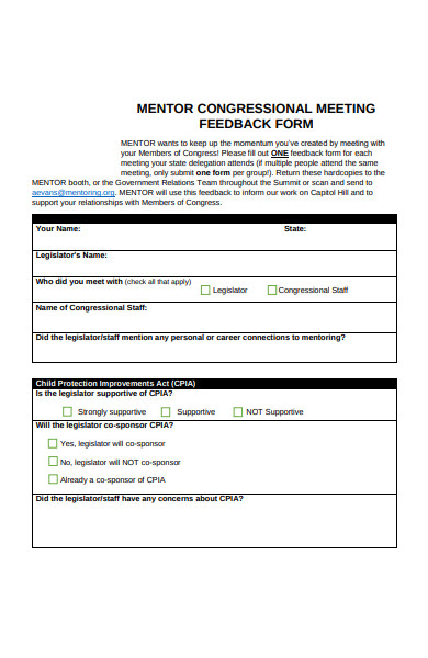 congressional meeting feedback form