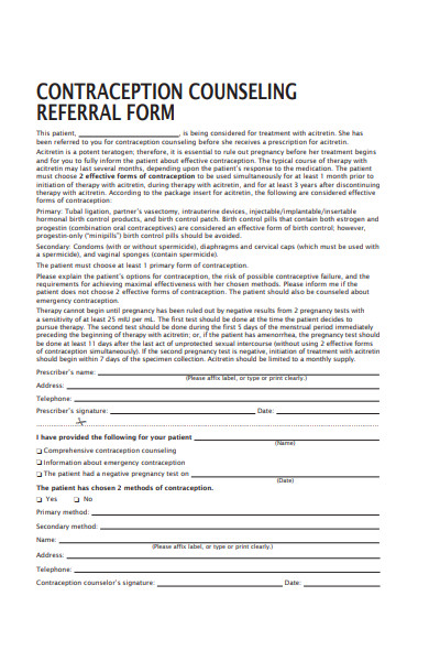 contraception counseling referral form