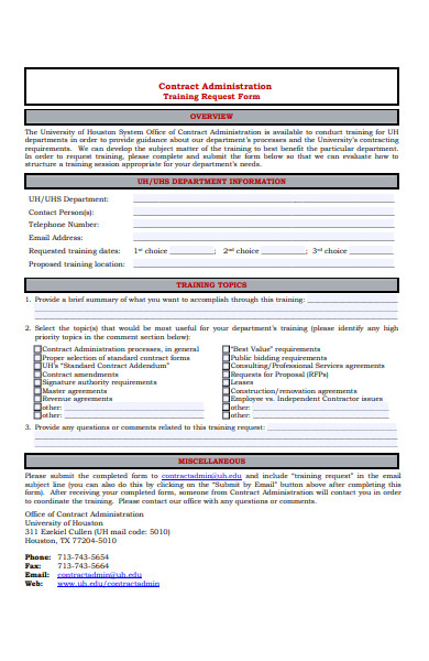 contract administration training request form