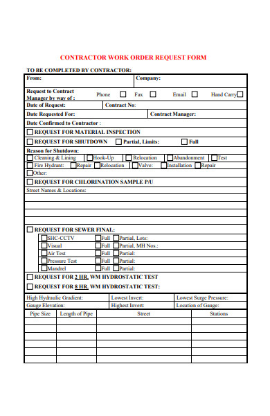 contractor repair work order request form