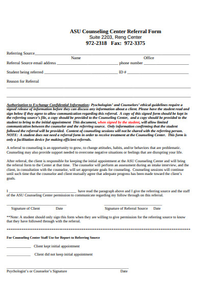 Free 47 Sample Counseling Referral Forms In Pdf Ms Word Doc 3988