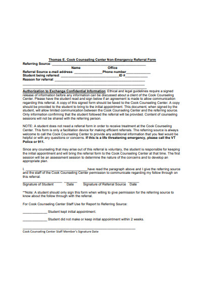 counseling non emergency referral form