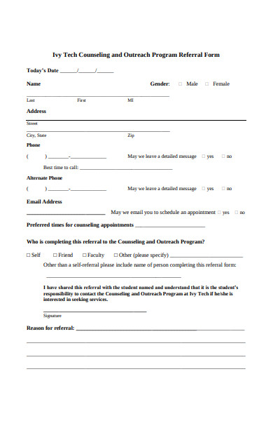 Free 47 Sample Counseling Referral Forms In Pdf Ms Word Doc 1343