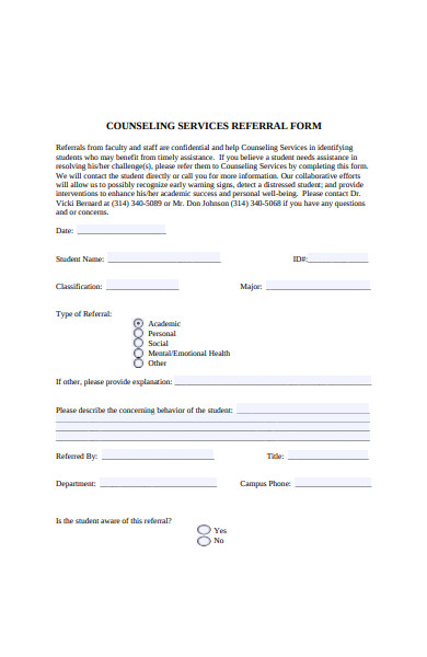 Free 47 Sample Counseling Referral Forms In Pdf Ms Word Doc 3864