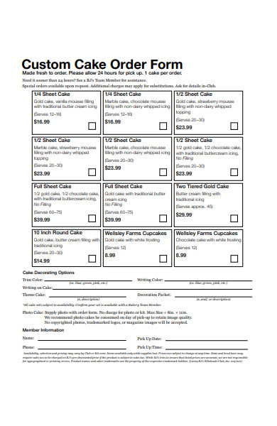 custom cake order form in pdf
