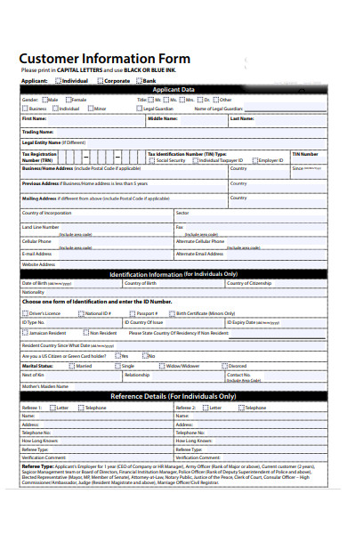 customer applicant information form