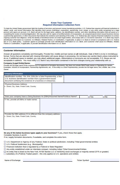 customer collection information form