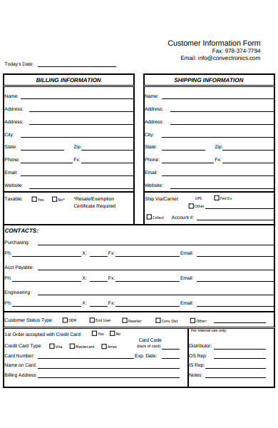 customer database information form