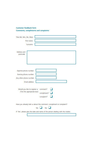 customer feed back form in pdf