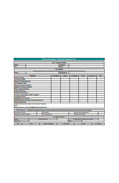 customer feedback form format